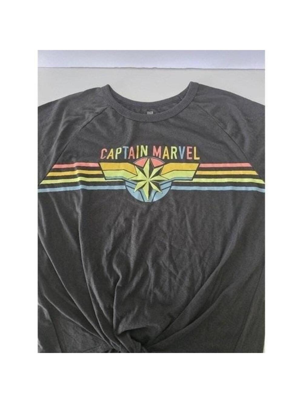 Captain Marvel Rainbow Stripe Tie Front T Shirt Top Women's 2XL Marvel Comics - Picture 3 of 10